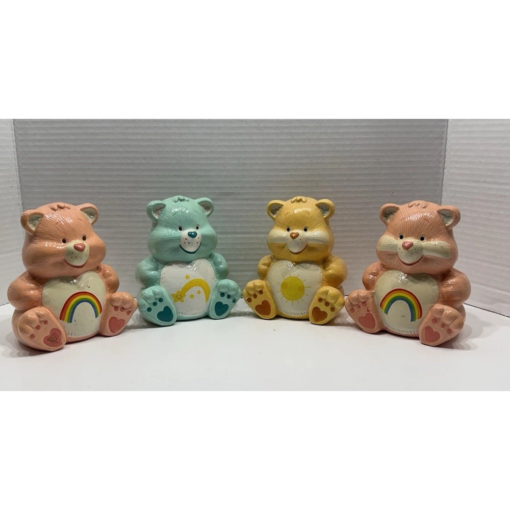 EUC Vintage (Lot Of 4) 1983 Care Bear Ceramic Coin Bank Piggy Banks 5" Excellent